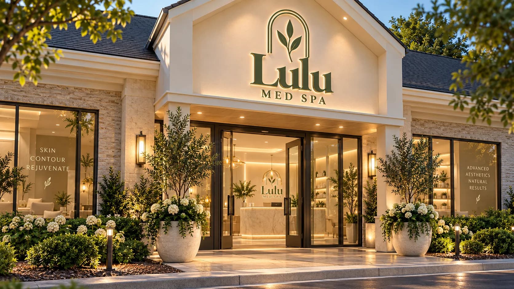 Lulu Med Spa entrance at golden hour
